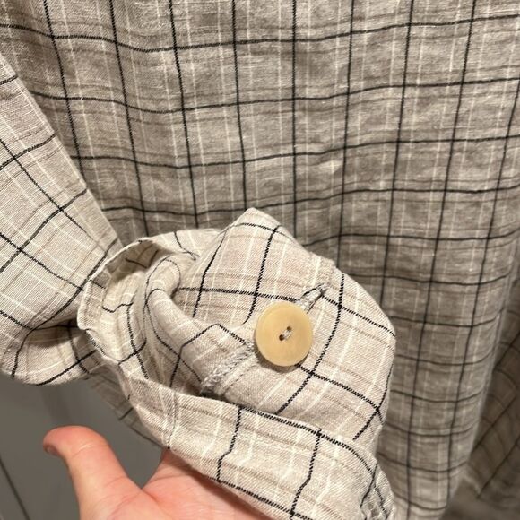 FLAX Beige and Black Plaid Check Linen Summer Jacket, Size M - Picture 10 of 10